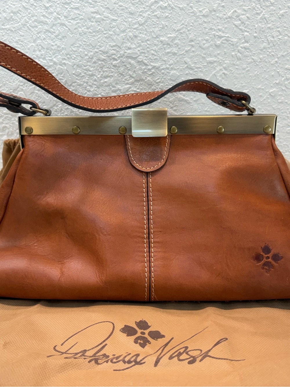 Patricia Nash Brown Leather Frame-Top Shoulder Bag